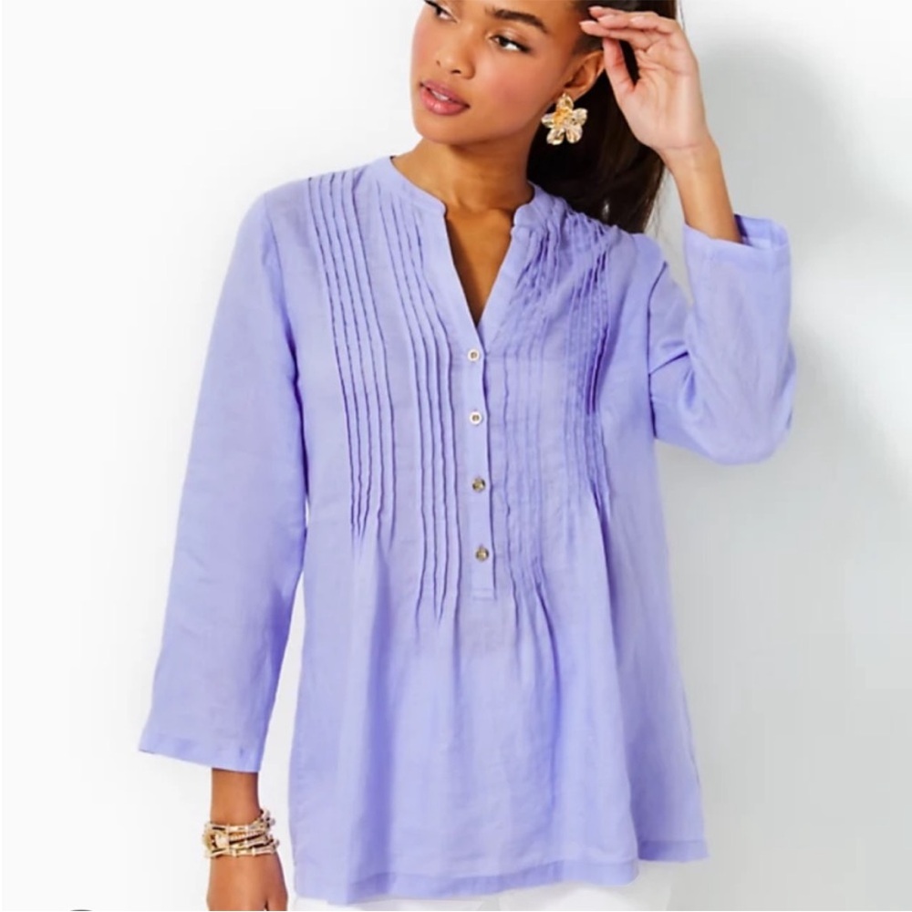 Lilly Pulitzer Sarasota Purple 3/4 Sleeve Boxy Blouse. 27 1/2” L